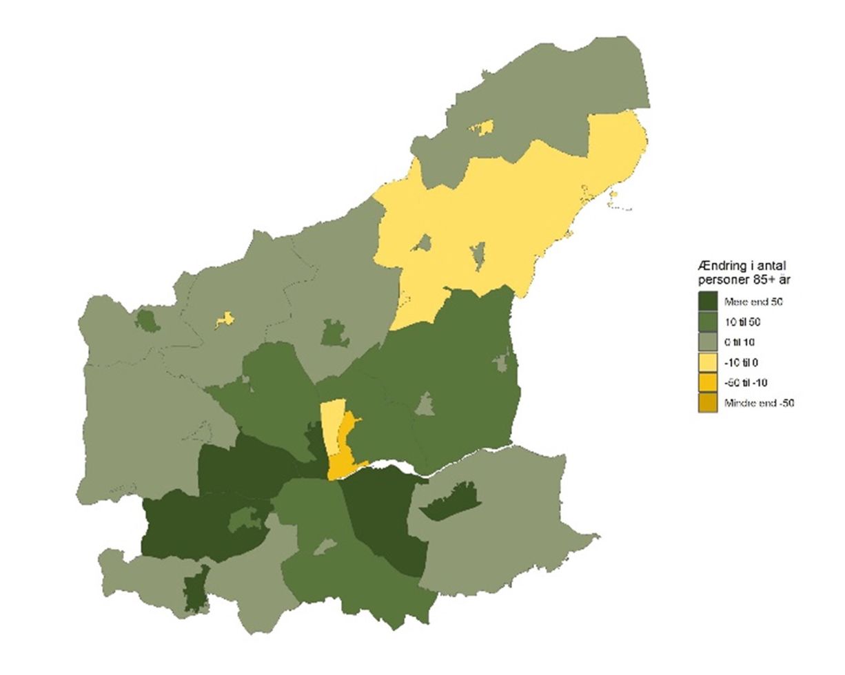 De 85-årige og derover - Historisk udvikling fra 2016 til 2025 - antal