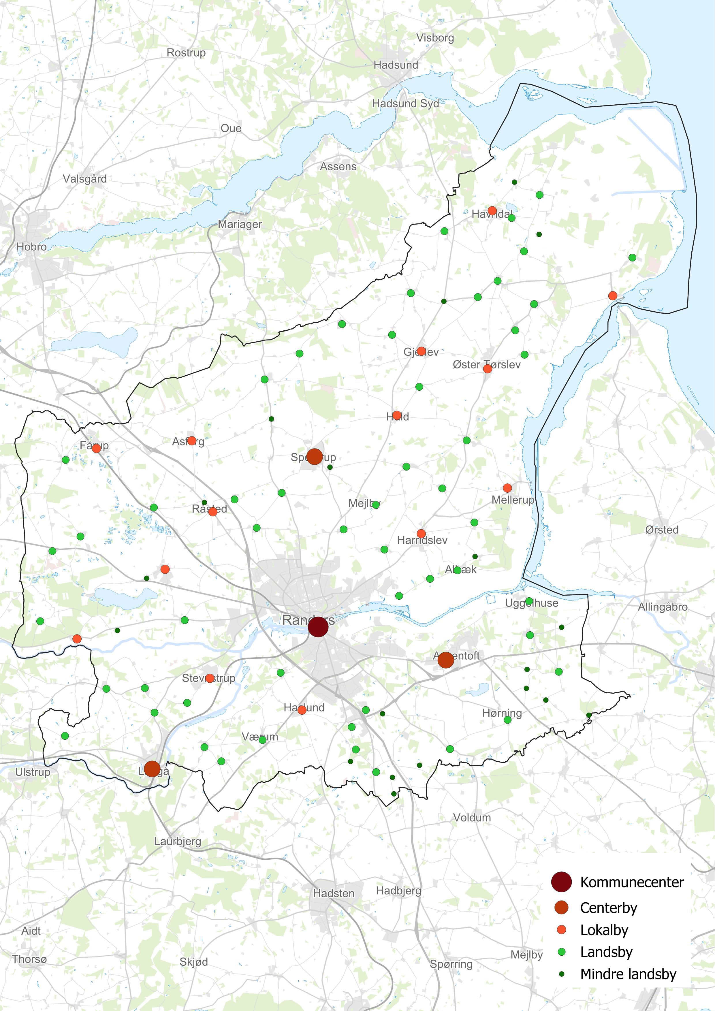 Kort: Oversigt over byer i Randers Kommune