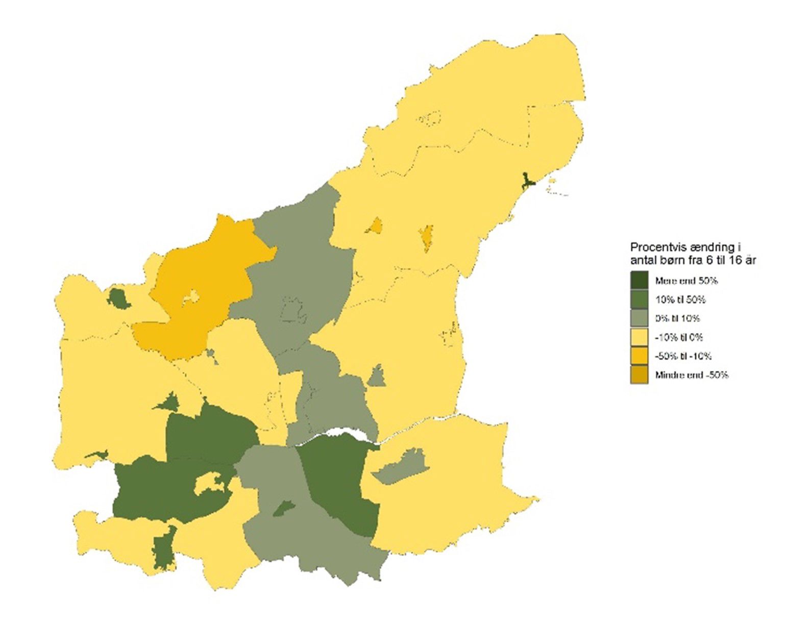 De 6-16-årige - Forventet udvikling fra 2026 til 2035 - procent