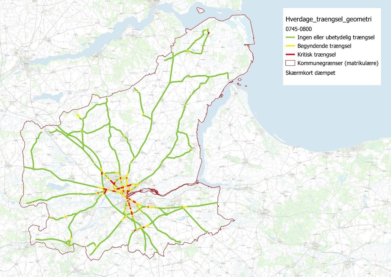 Trængsel på vejnettet fra 07.45-08.00
