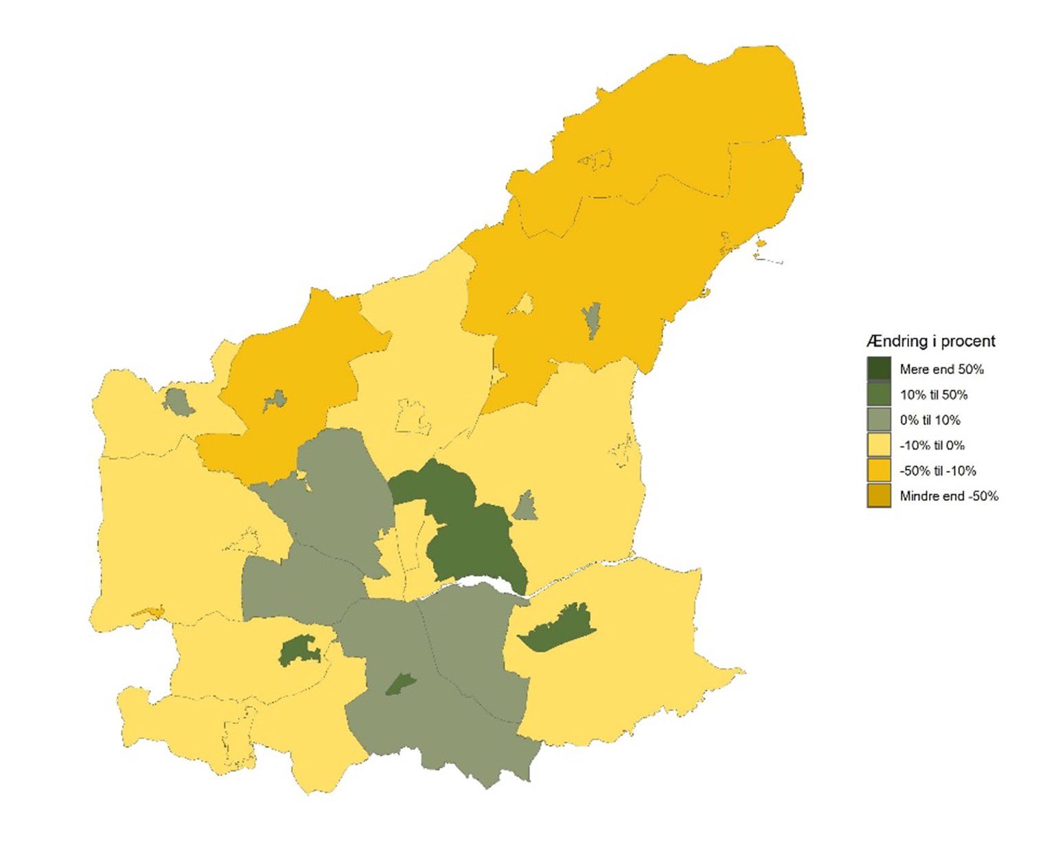 Udvikling i befolkningsandel internt - Historisk udvikling fra 2016 til 2025